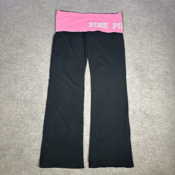Victoria's Secret Pants - Victoria Secret PINK Yoga Pants Womens L Short Black Pink Foldover Flare Y2K